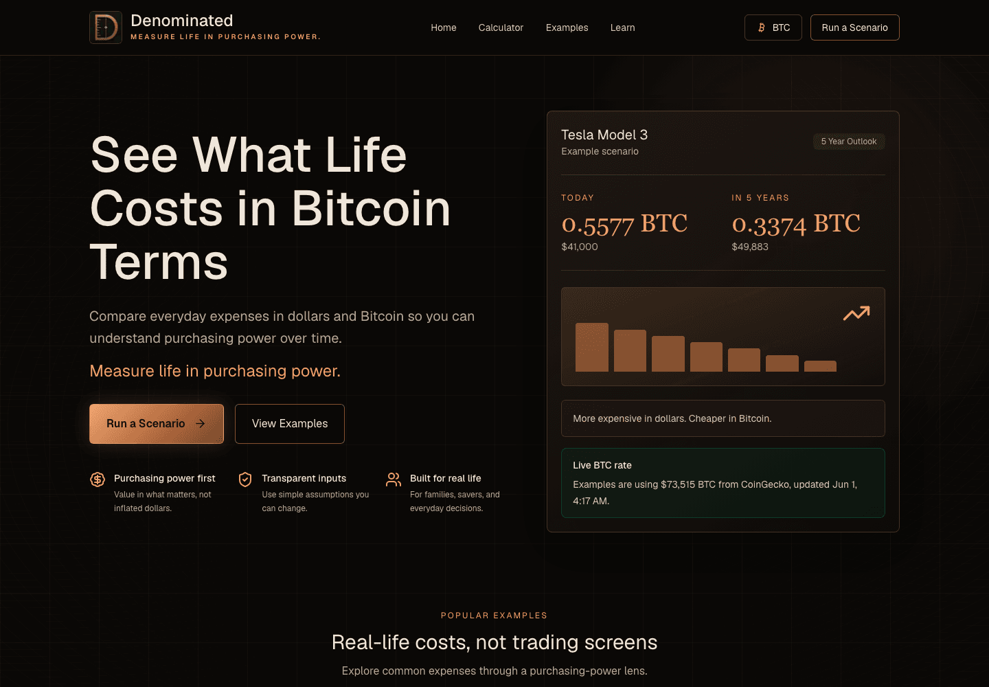 Denominated desktop website screenshot