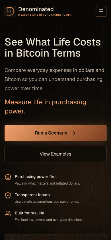 Denominated mobile website screenshot